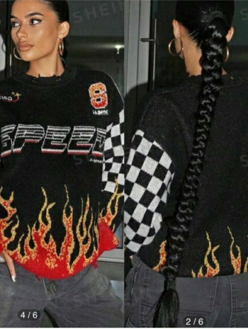 SHEIN Black and Red Speed Flame Sweater Size M NWT